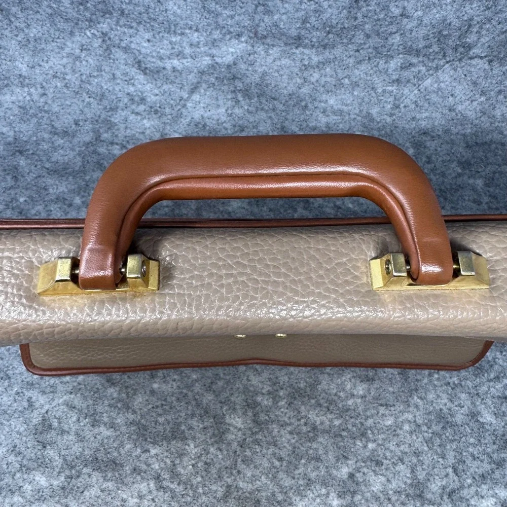 Vtg Dooney & Bourke leather Laptop Briefcase Messenger USA Beige Brown School